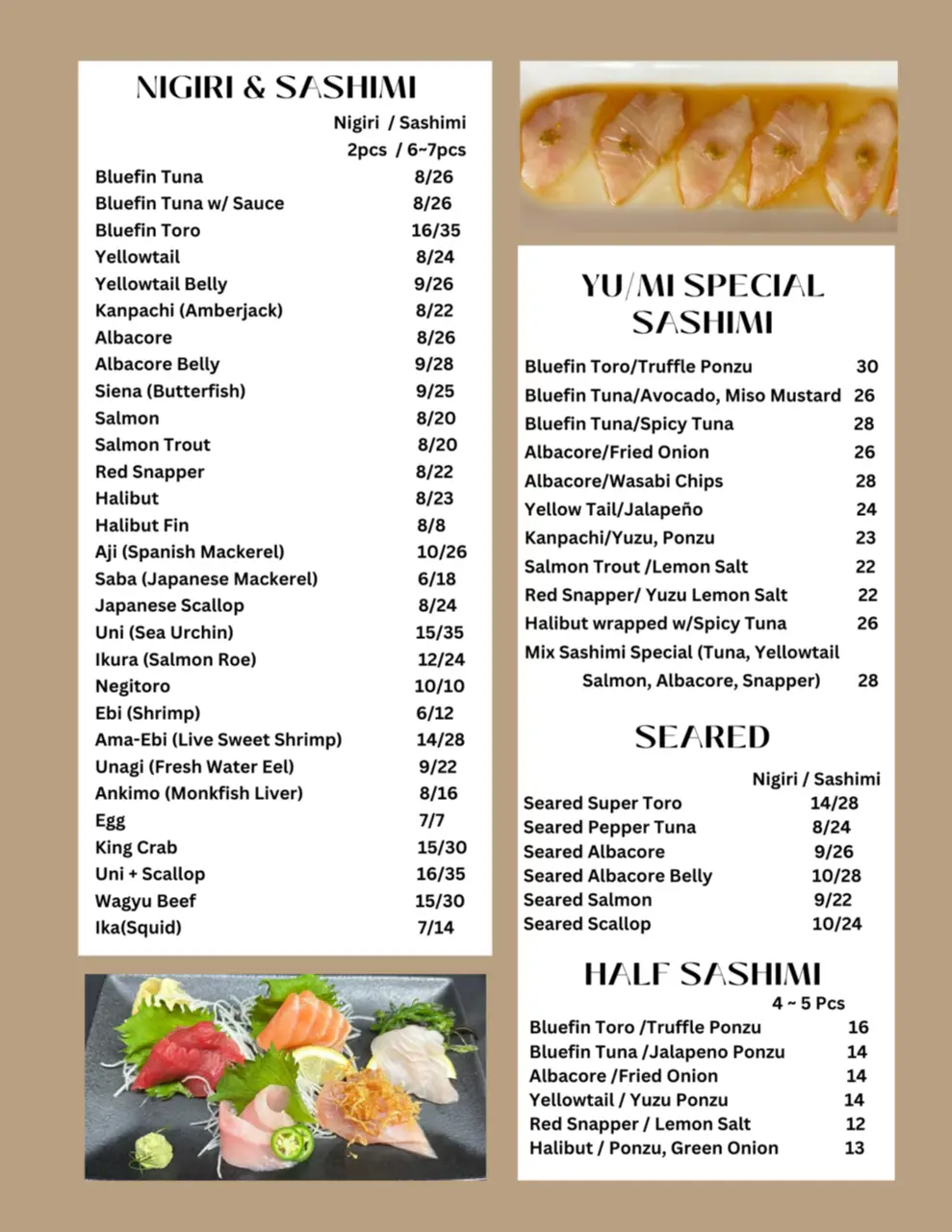 Nigiri&Sashimi,YU/MI Special Sashimi,Seared,Half Sashimi