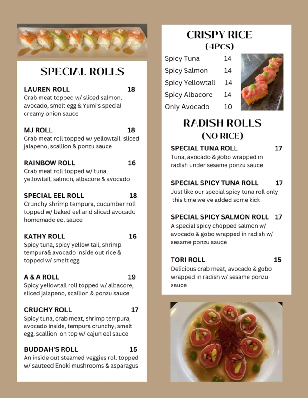 Special Rolls,Crispy Rice,Radish Rolls