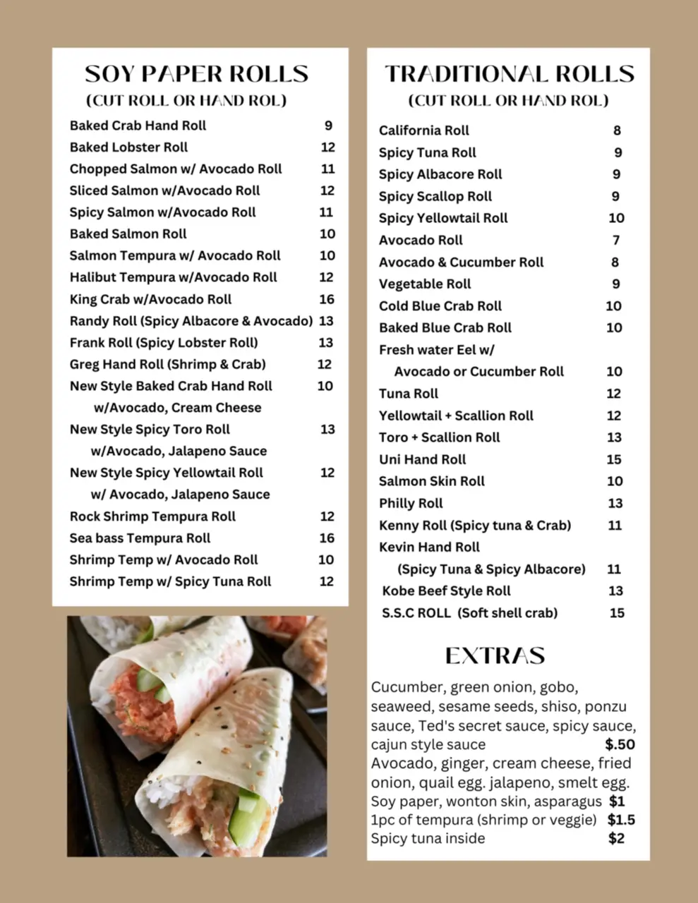 Soy Paper Rolls,Traditional Rolls,Extras