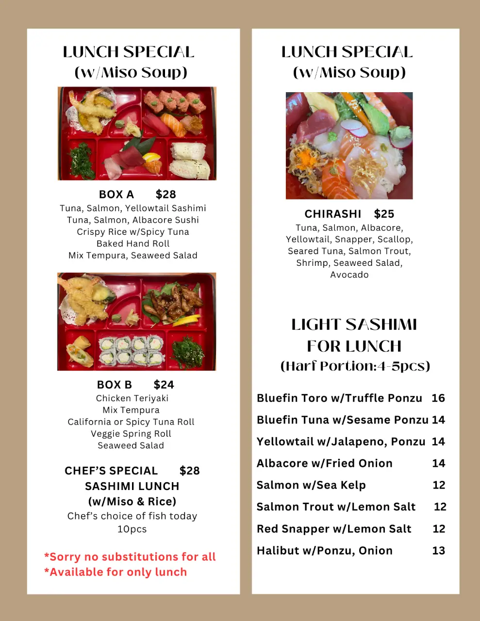 Lunch Special,Light Sashimi For Lunch